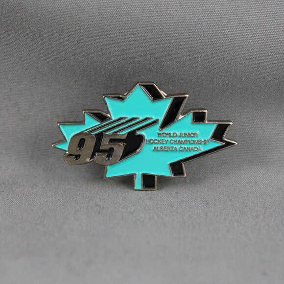 Vintage Hockey Pin - 1995 World Junior Hockey Championships Logo - Stamped Pin - Picture 1 of 3